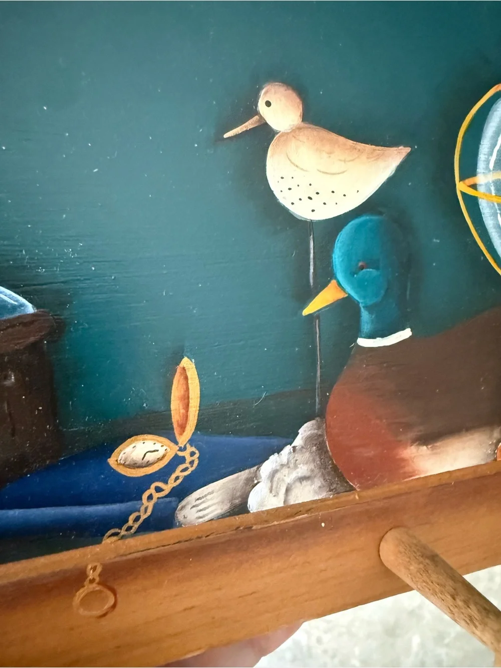 Nautical Shelf Hook Rack Wall Decor in Emerald Green and Yellow